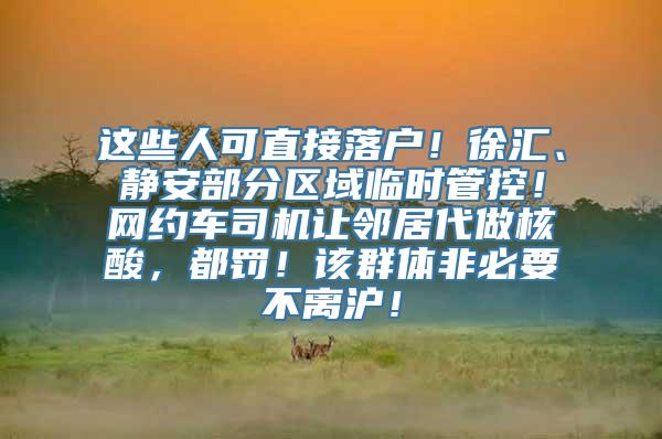 这些人可直接落户！徐汇、静安部分区域临时管控！网约车司机让邻居代做核酸，都罚！该群体非必要不离沪！