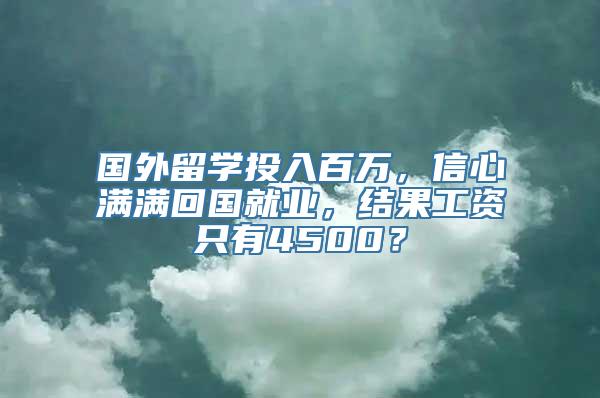 国外留学投入百万，信心满满回国就业，结果工资只有4500？