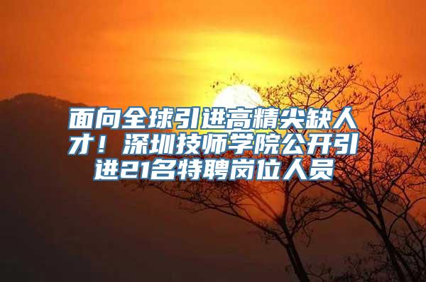 面向全球引进高精尖缺人才！深圳技师学院公开引进21名特聘岗位人员