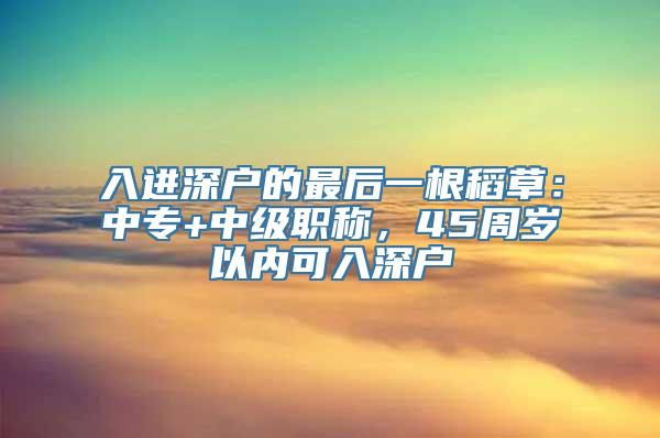 入进深户的最后一根稻草：中专+中级职称，45周岁以内可入深户