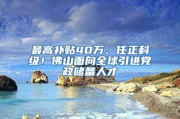 最高补贴40万、任正科级！佛山面向全球引进党政储备人才