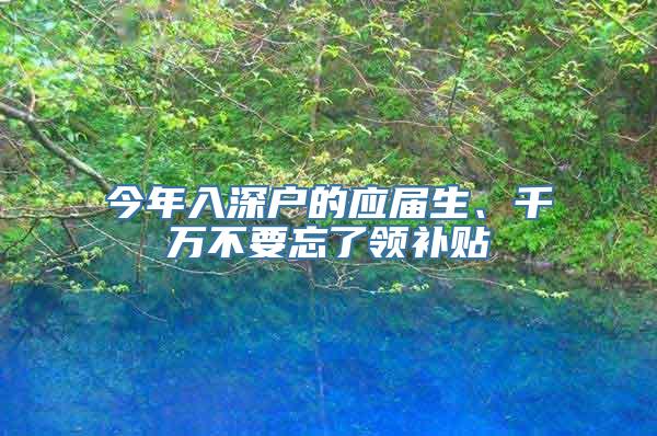 今年入深户的应届生、千万不要忘了领补贴