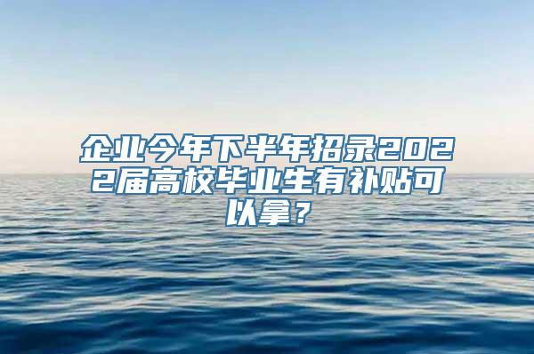 企业今年下半年招录2022届高校毕业生有补贴可以拿？