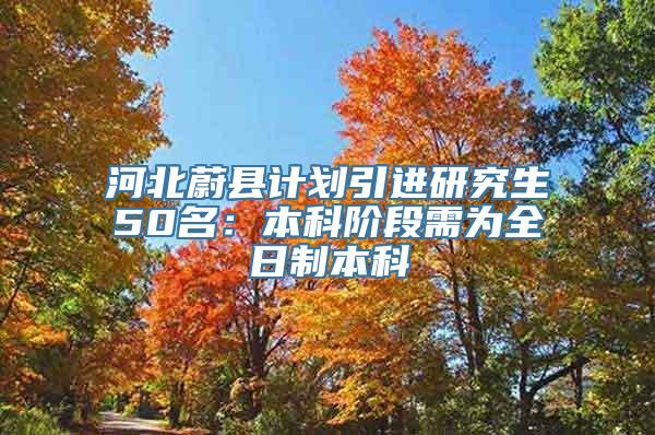 河北蔚县计划引进研究生50名：本科阶段需为全日制本科