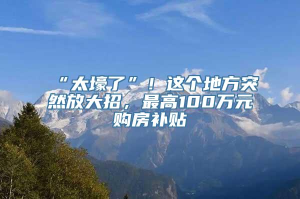 “太壕了”！这个地方突然放大招，最高100万元购房补贴