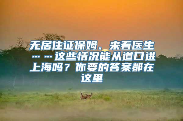 无居住证保姆、来看医生……这些情况能从道口进上海吗？你要的答案都在这里