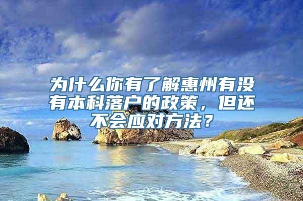 为什么你有了解惠州有没有本科落户的政策，但还不会应对方法？