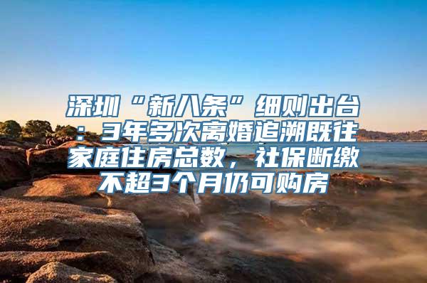 深圳“新八条”细则出台：3年多次离婚追溯既往家庭住房总数，社保断缴不超3个月仍可购房