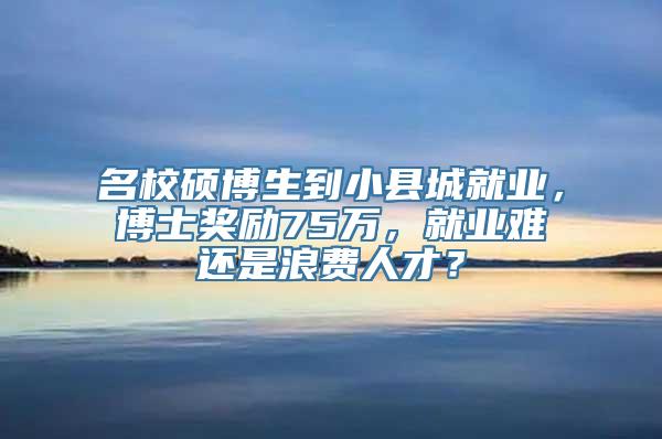 名校硕博生到小县城就业，博士奖励75万，就业难还是浪费人才？