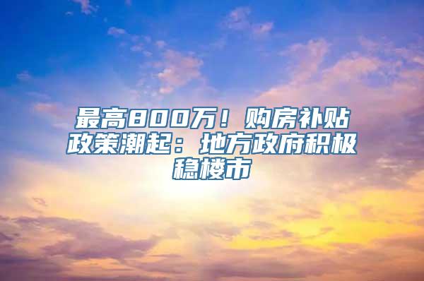 最高800万！购房补贴政策潮起：地方政府积极稳楼市