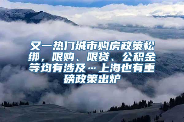 又一热门城市购房政策松绑，限购、限贷、公积金等均有涉及…上海也有重磅政策出炉