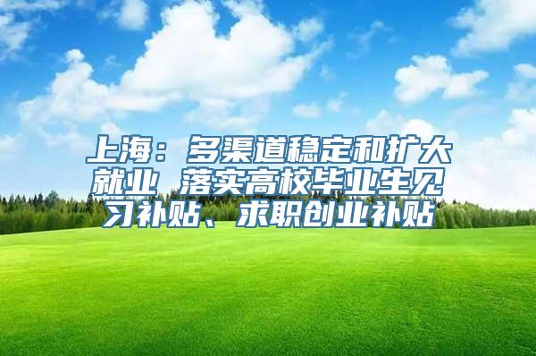 上海：多渠道稳定和扩大就业 落实高校毕业生见习补贴、求职创业补贴