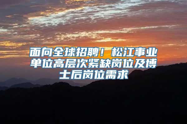 面向全球招聘！松江事业单位高层次紧缺岗位及博士后岗位需求→