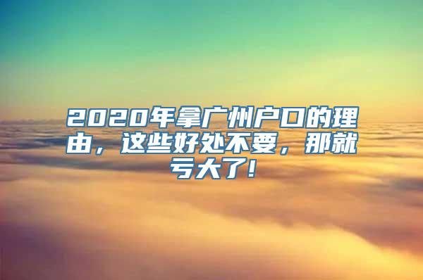 2020年拿广州户口的理由，这些好处不要，那就亏大了!