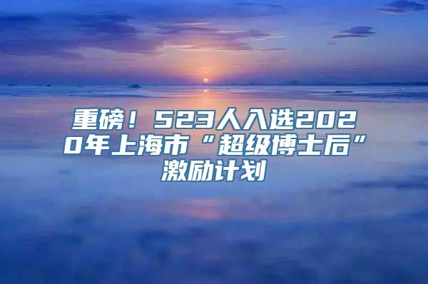 重磅！523人入选2020年上海市“超级博士后”激励计划