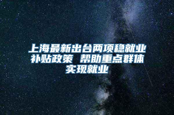 上海最新出台两项稳就业补贴政策 帮助重点群体实现就业