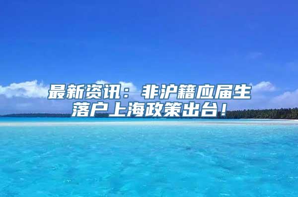 最新资讯：非沪籍应届生落户上海政策出台！