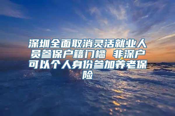 深圳全面取消灵活就业人员参保户籍门槛 非深户可以个人身份参加养老保险