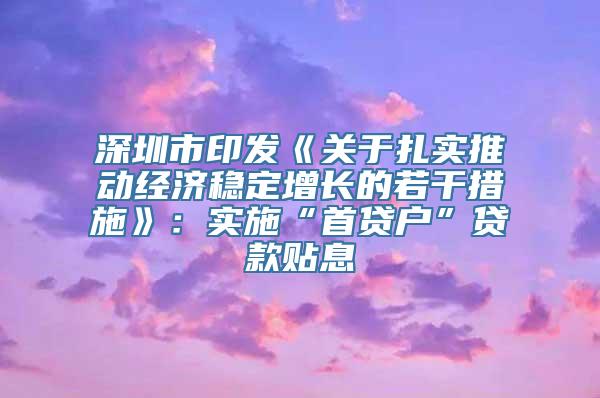 深圳市印发《关于扎实推动经济稳定增长的若干措施》：实施“首贷户”贷款贴息