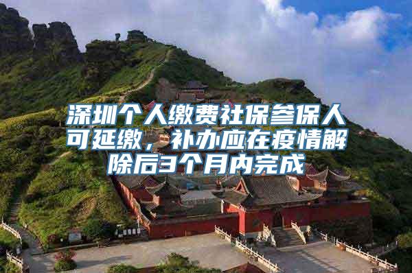 深圳个人缴费社保参保人可延缴，补办应在疫情解除后3个月内完成