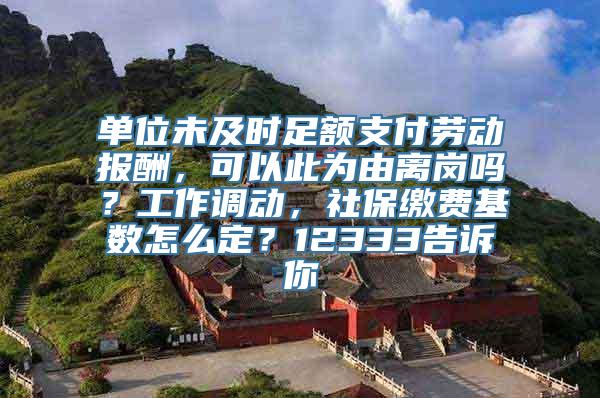 单位未及时足额支付劳动报酬，可以此为由离岗吗？工作调动，社保缴费基数怎么定？12333告诉你