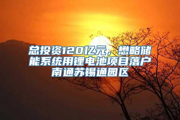 总投资120亿元，懋略储能系统用锂电池项目落户南通苏锡通园区