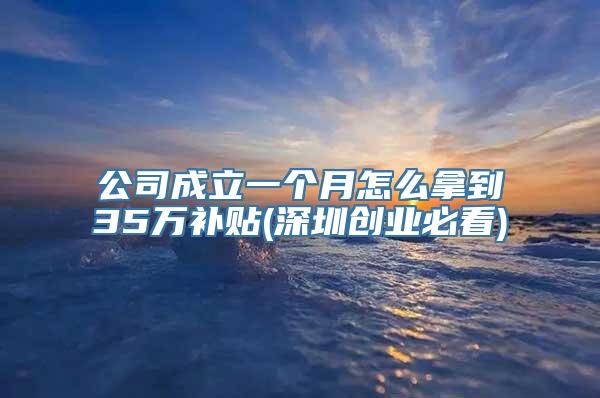 公司成立一个月怎么拿到35万补贴(深圳创业必看)