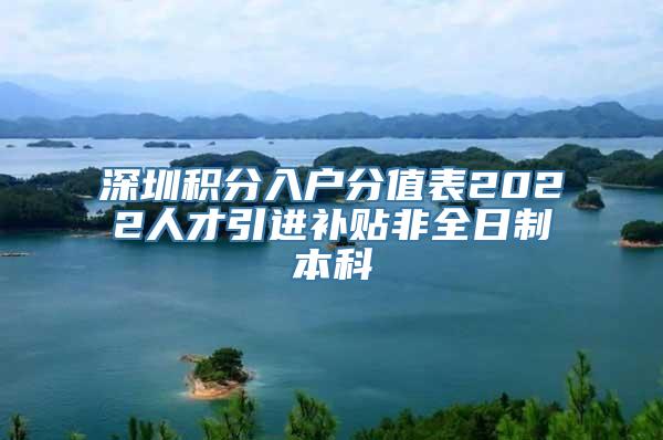 深圳积分入户分值表2022人才引进补贴非全日制本科