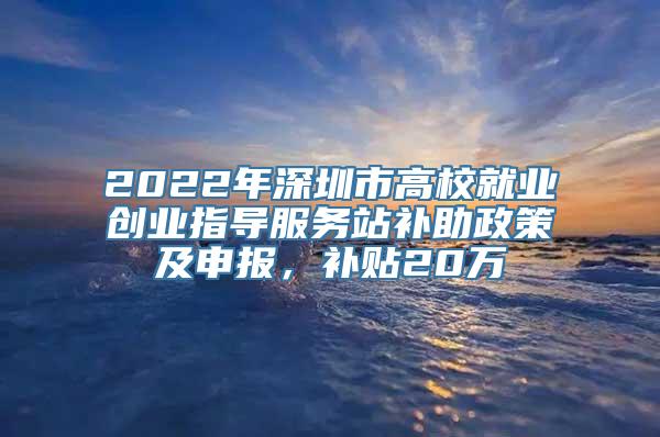 2022年深圳市高校就业创业指导服务站补助政策及申报，补贴20万