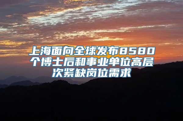 上海面向全球发布8580个博士后和事业单位高层次紧缺岗位需求