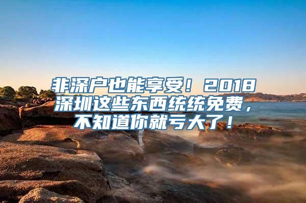 非深户也能享受！2018深圳这些东西统统免费，不知道你就亏大了！