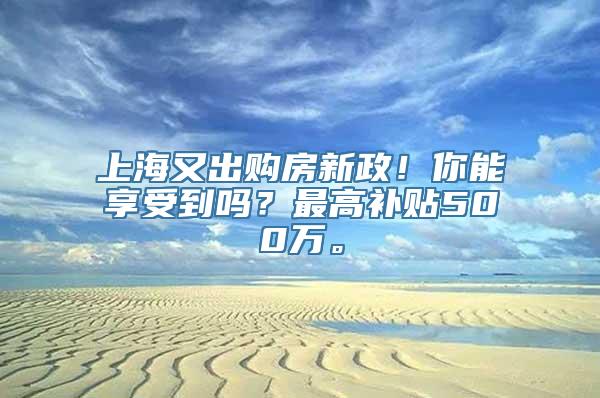 上海又出购房新政！你能享受到吗？最高补贴500万。