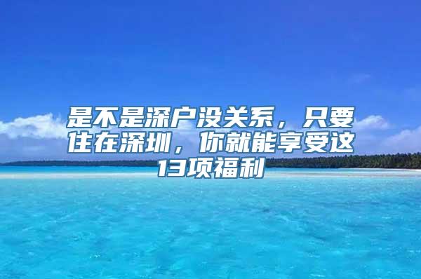 是不是深户没关系，只要住在深圳，你就能享受这13项福利