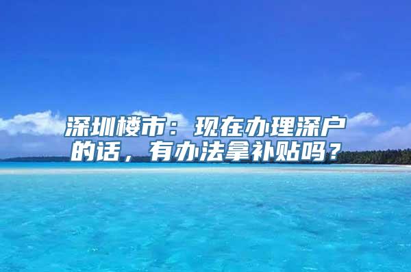 深圳楼市：现在办理深户的话，有办法拿补贴吗？