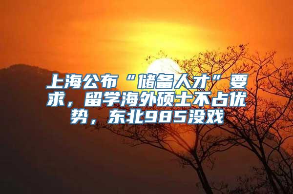 上海公布“储备人才”要求，留学海外硕士不占优势，东北985没戏