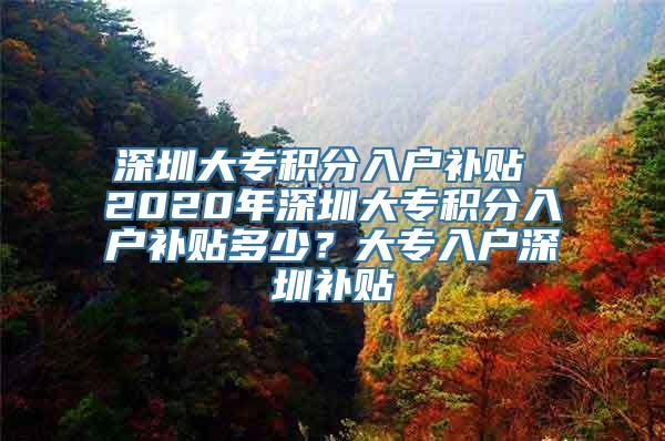 深圳大专积分入户补贴 2020年深圳大专积分入户补贴多少？大专入户深圳补贴