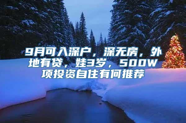 9月可入深户，深无房，外地有贷，娃3岁，500W项投资自住有何推荐