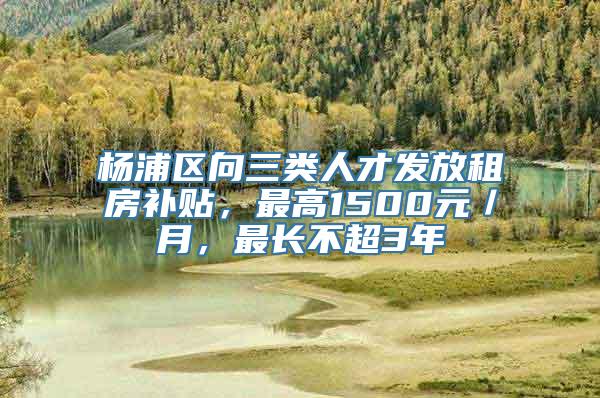 杨浦区向三类人才发放租房补贴，最高1500元／月，最长不超3年