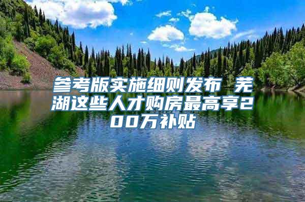 参考版实施细则发布 芜湖这些人才购房最高享200万补贴