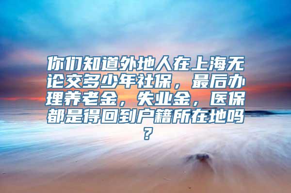 你们知道外地人在上海无论交多少年社保，最后办理养老金，失业金，医保都是得回到户籍所在地吗？