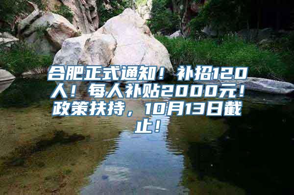 合肥正式通知！补招120人！每人补贴2000元！政策扶持，10月13日截止！