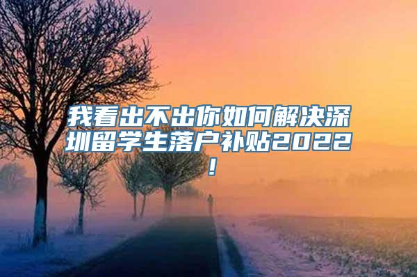 我看出不出你如何解决深圳留学生落户补贴2022！