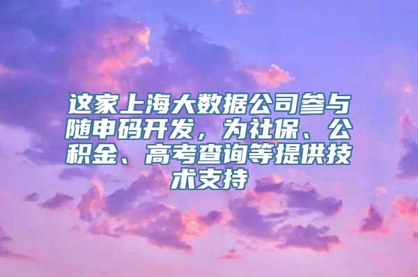 这家上海大数据公司参与随申码开发，为社保、公积金、高考查询等提供技术支持