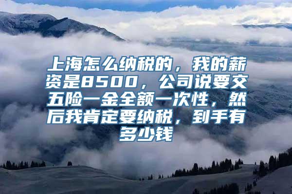 上海怎么纳税的，我的薪资是8500，公司说要交五险一金全额一次性，然后我肯定要纳税，到手有多少钱