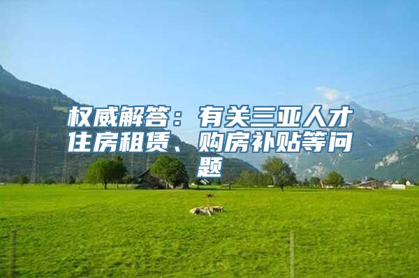 权威解答：有关三亚人才住房租赁、购房补贴等问题