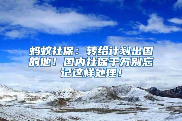 蚂蚁社保：转给计划出国的他！国内社保千万别忘记这样处理！