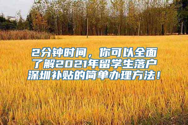 2分钟时间，你可以全面了解2021年留学生落户深圳补贴的简单办理方法！