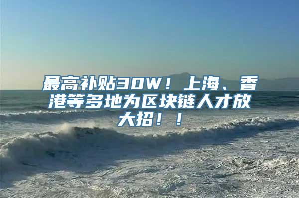 最高补贴30W！上海、香港等多地为区块链人才放大招！！