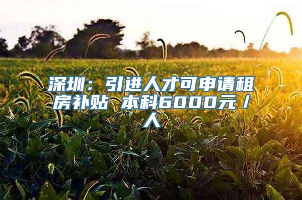 深圳：引进人才可申请租房补贴 本科6000元／人