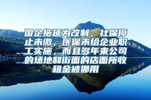 国企拖延为改制，社保停止未缴，医保未给企业职工实施，而且多年来公司的场地和街面的店面所收租金被挪用